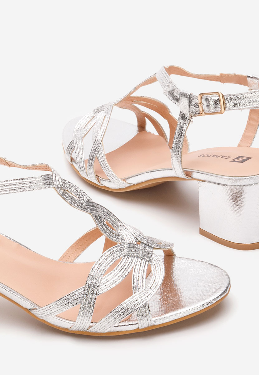 Stribrné sandály na podpatku Siltia