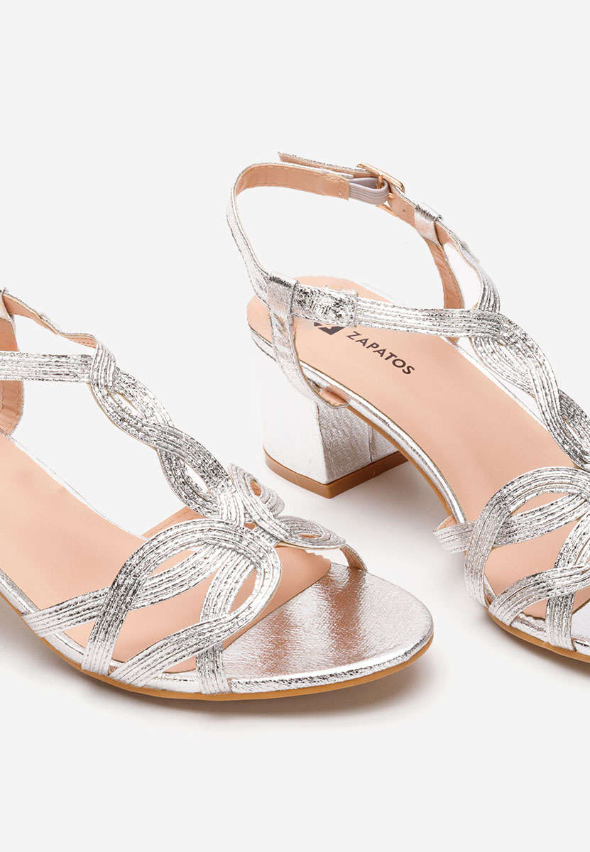 Stribrné sandály na podpatku Siltia