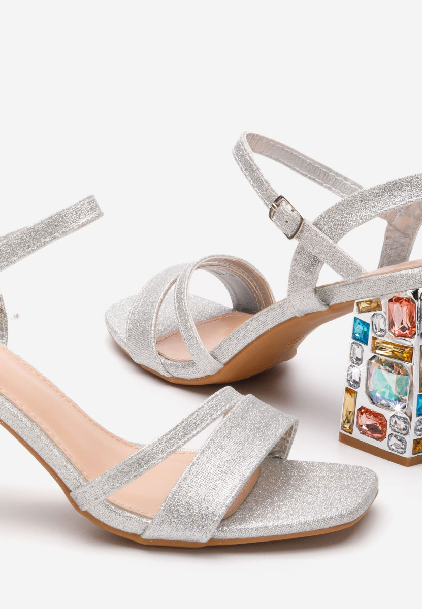 Stribrné sandály na podpatku Adreena V2