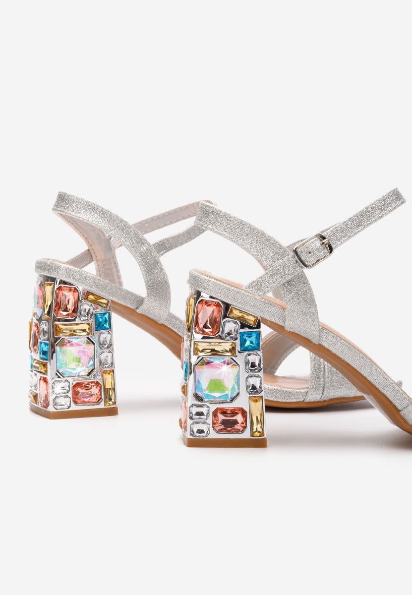 Stribrné sandály na podpatku Adreena V2