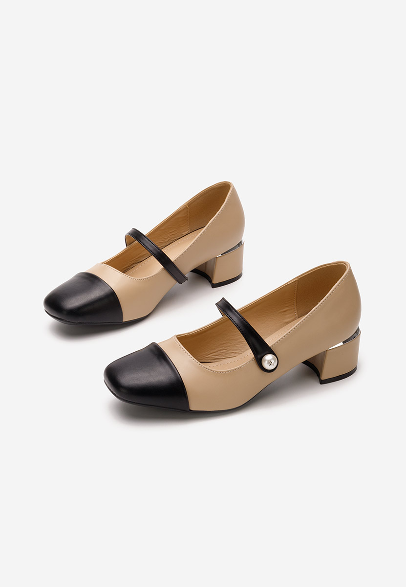 Béžové lodičky na hrubém podpatku Sidena