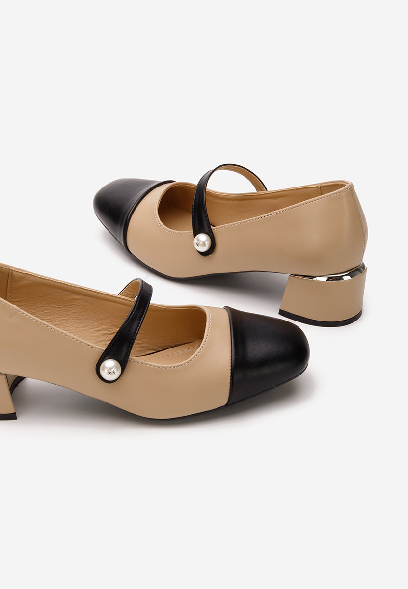 Béžové lodičky na hrubém podpatku Sidena