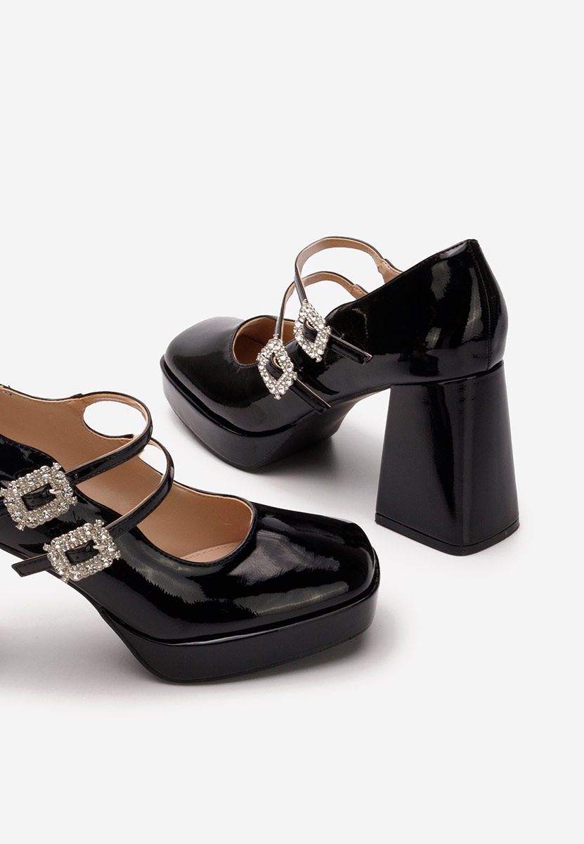 Černé lodičky na hrubém podpatku Elany