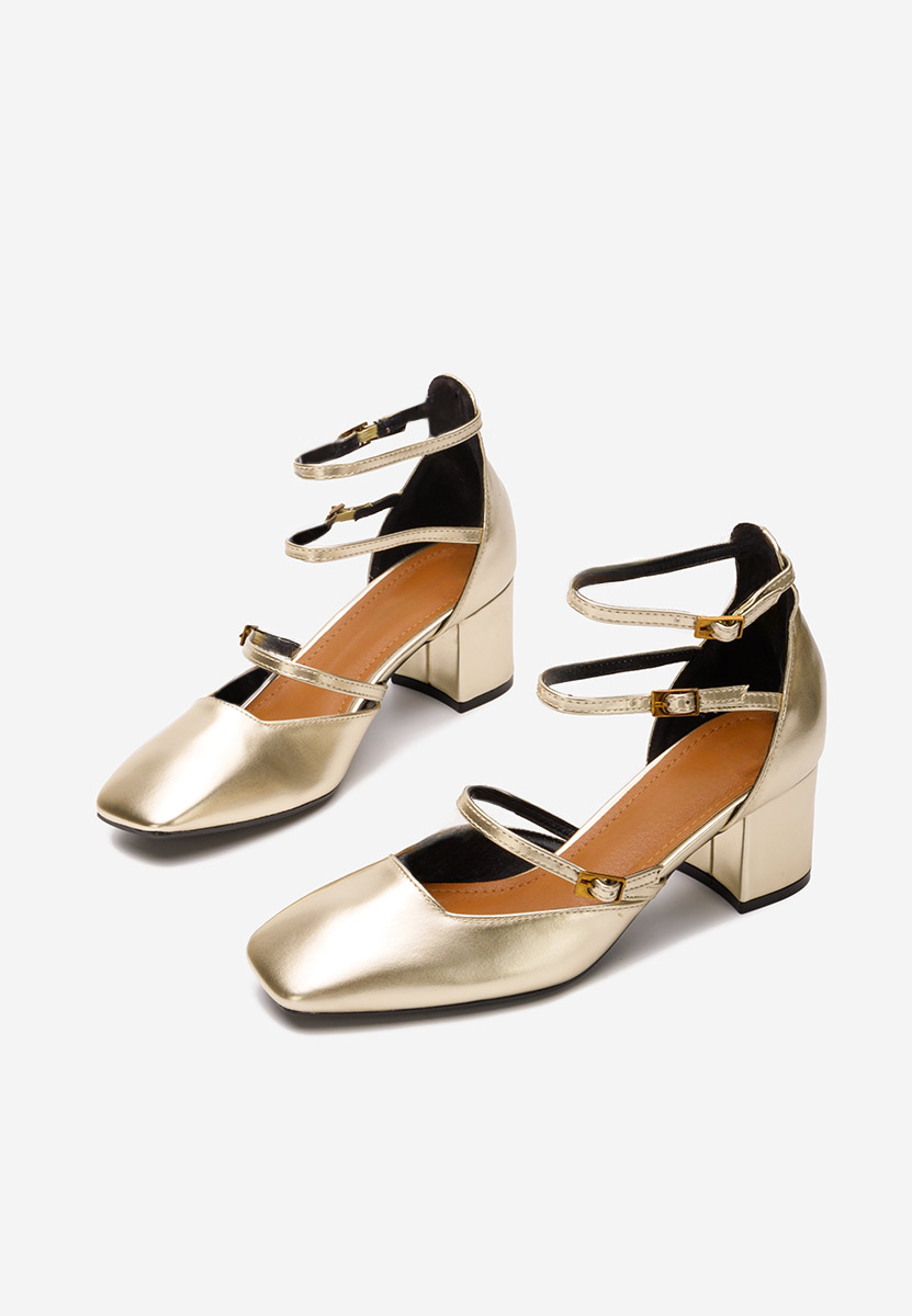 Zlaté lodičky na hrubém podpatku Demara V2