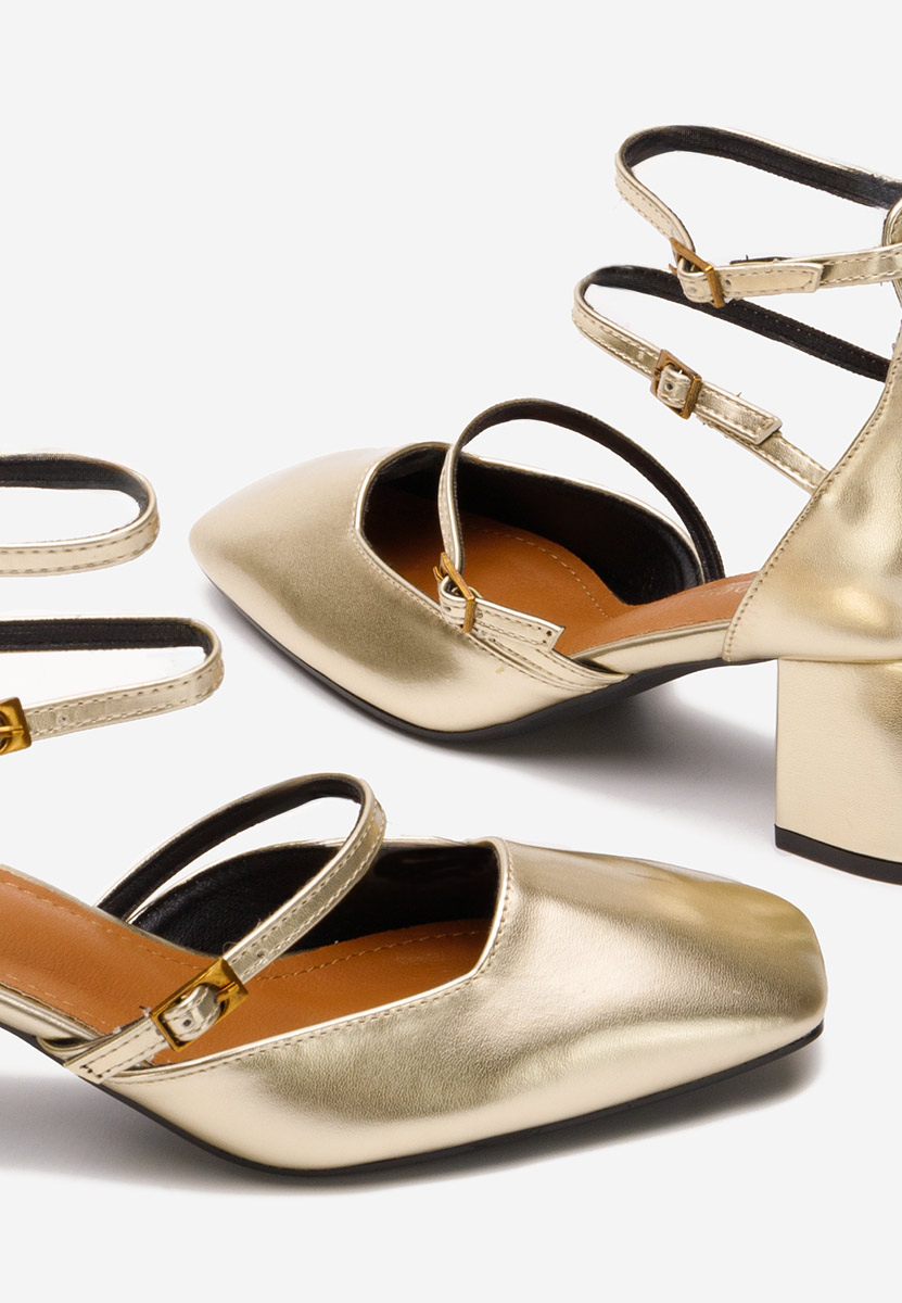 Zlaté lodičky na hrubém podpatku Demara V2
