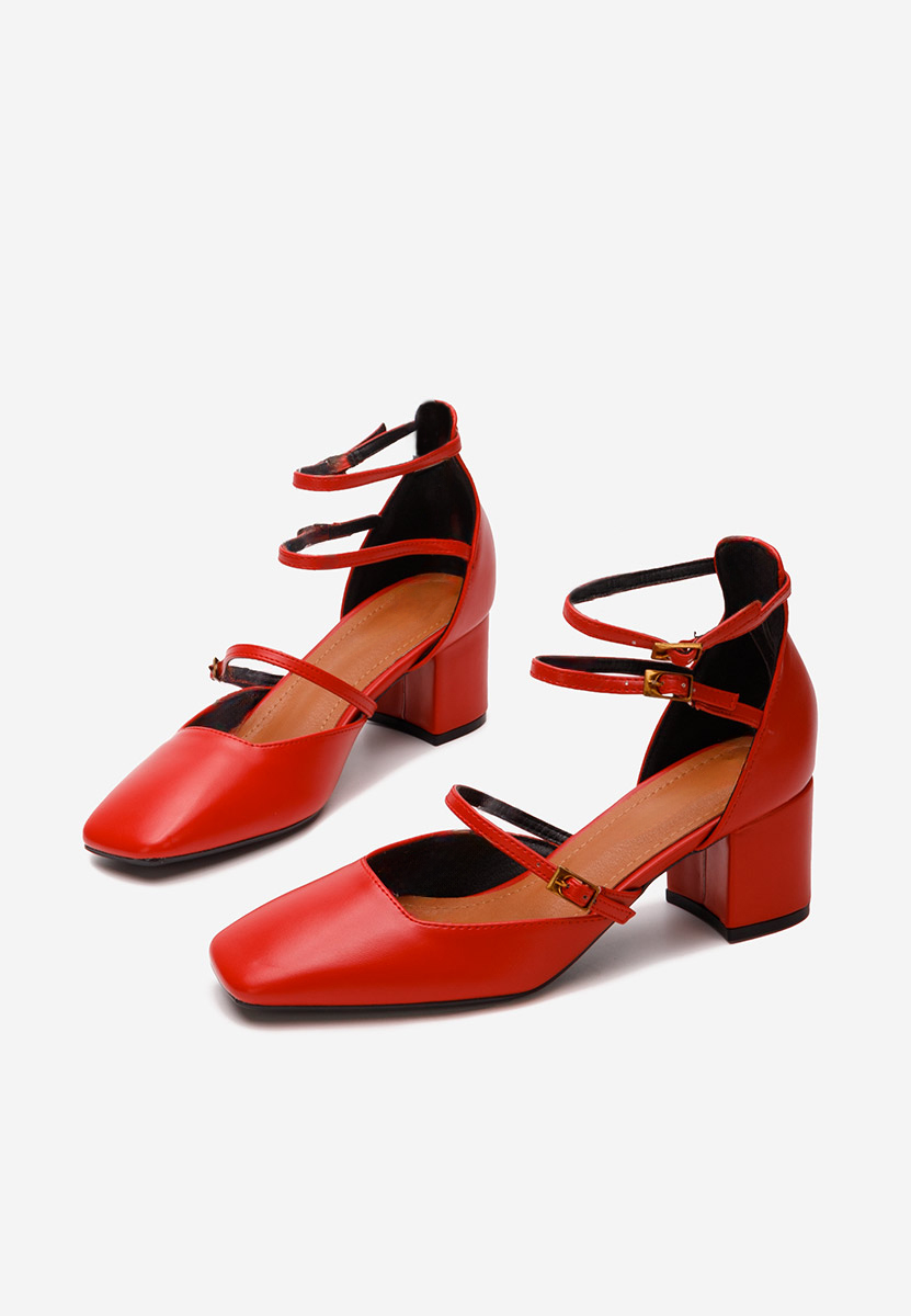 Červené lodičky na hrubém podpatku Demara V2