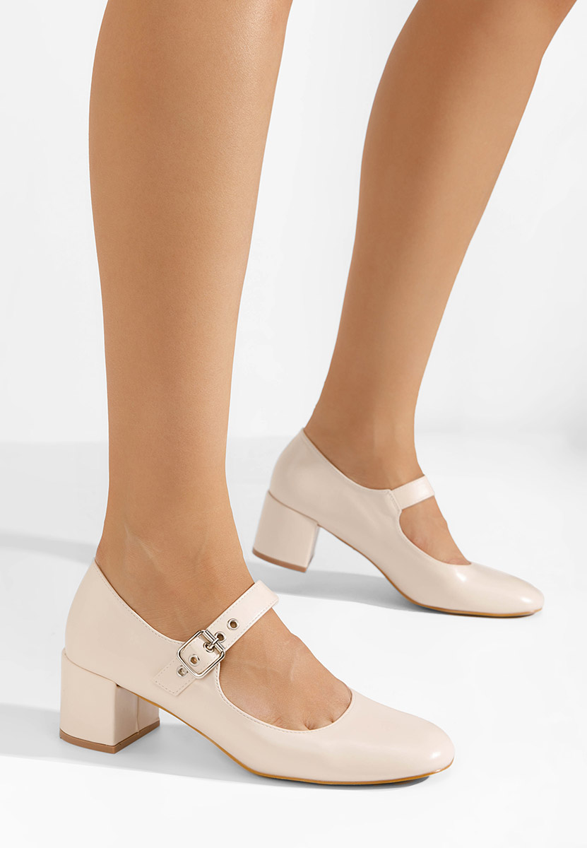 Béžové lodičky na hrubém podpatku Milady