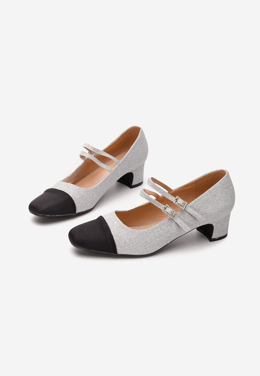 Stribrné lodičky na hrubém podpatku Nakira