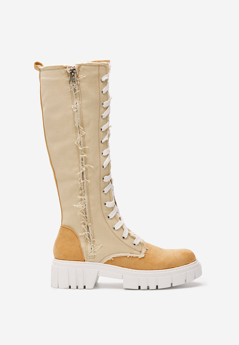 Béžové šněrovací kozačky Fomitena