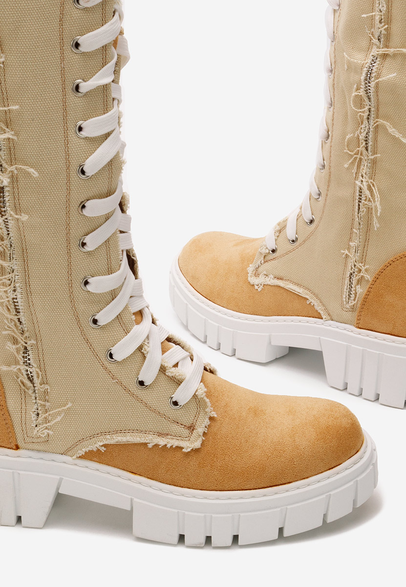 Béžové šněrovací kozačky Fomitena