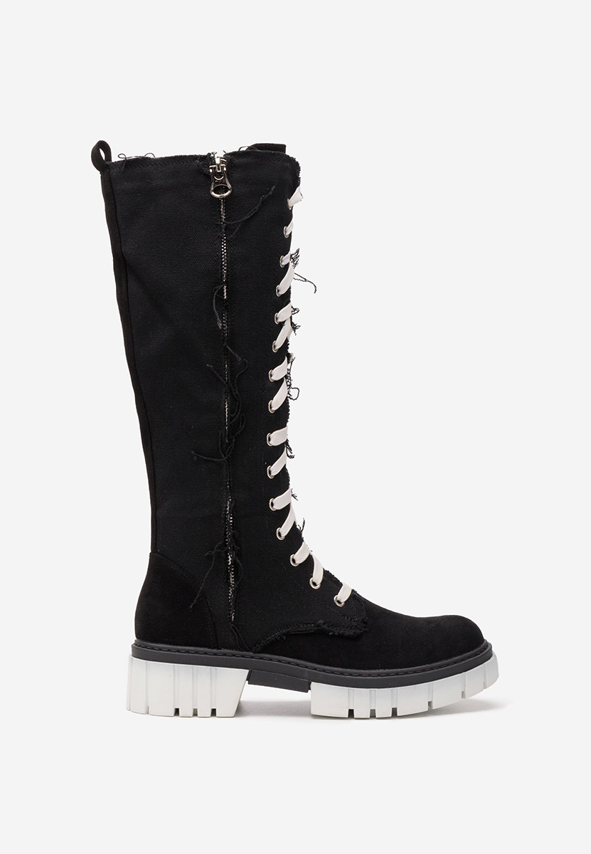 Černé šněrovací kozačky Fomitena