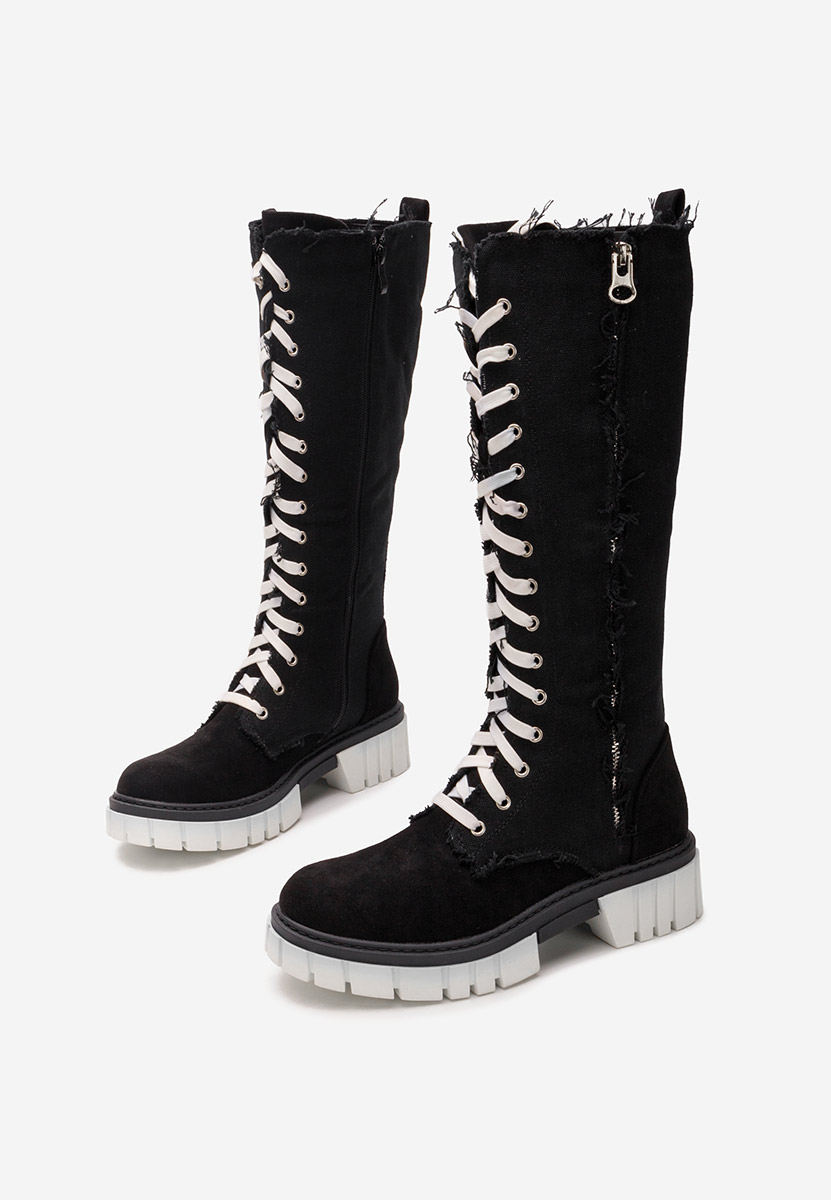 Černé šněrovací kozačky Fomitena