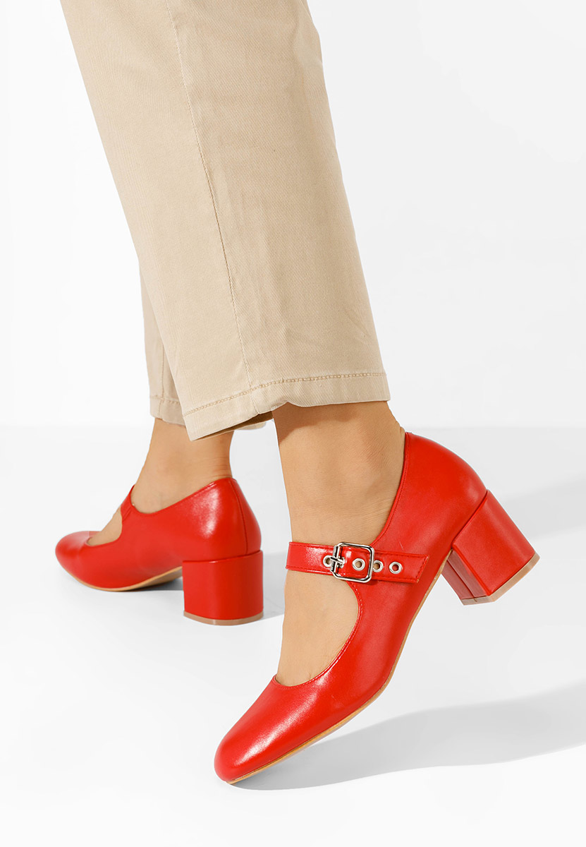 Červené lodičky na hrubém podpatku Milady