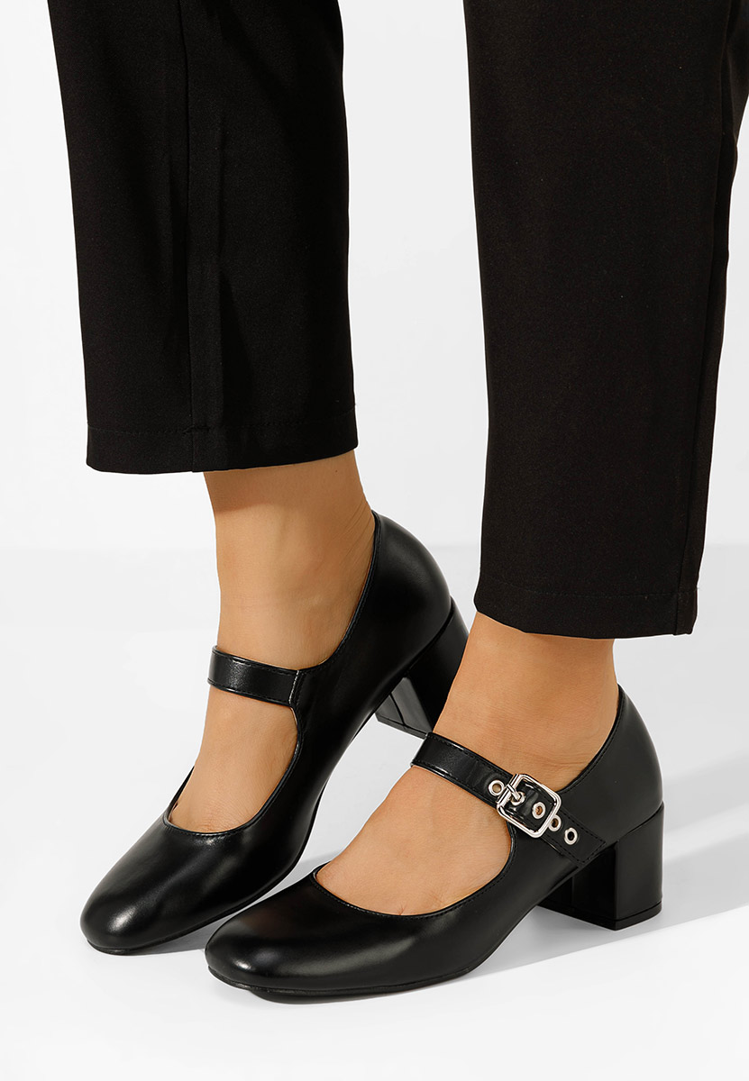 Černé lodičky na hrubém podpatku Milady