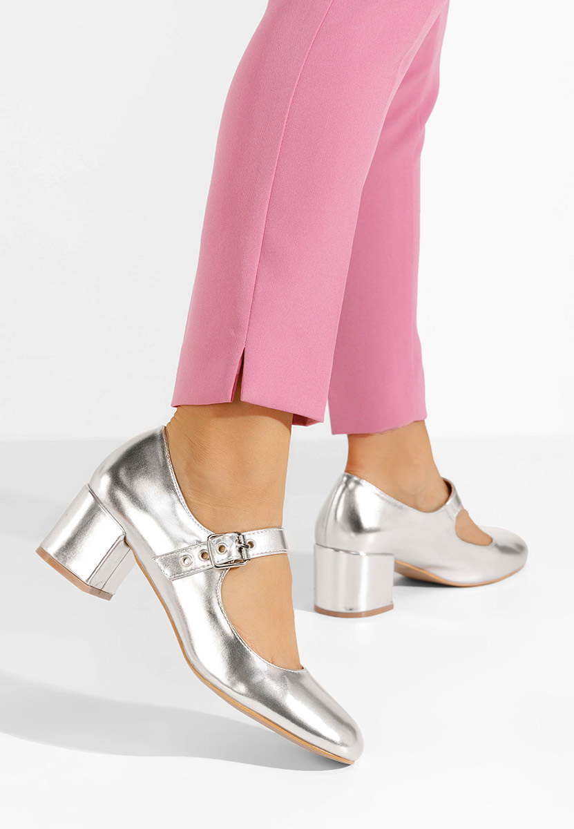 Stribrné lodičky na hrubém podpatku Milady