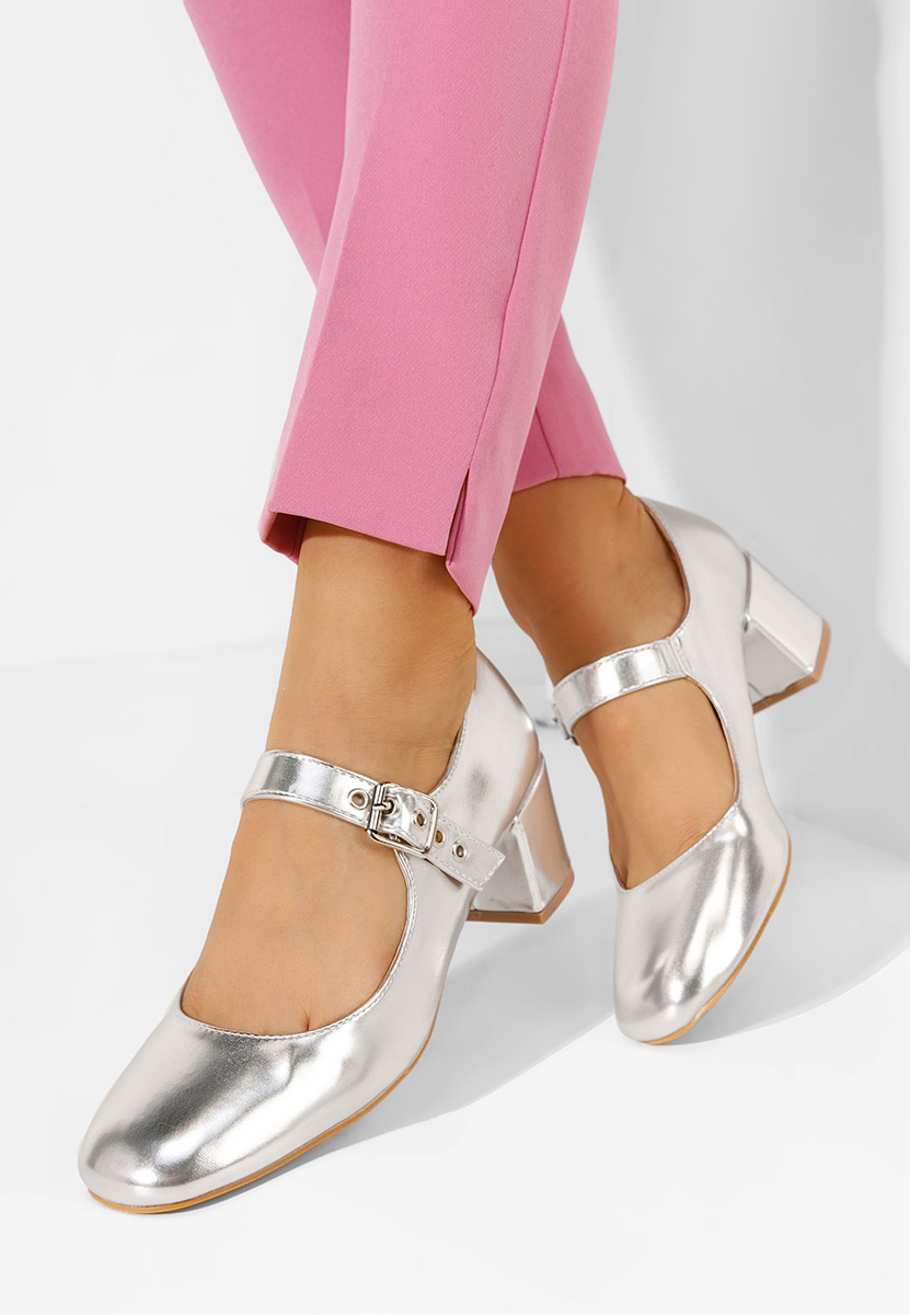 Stribrné lodičky na hrubém podpatku Milady