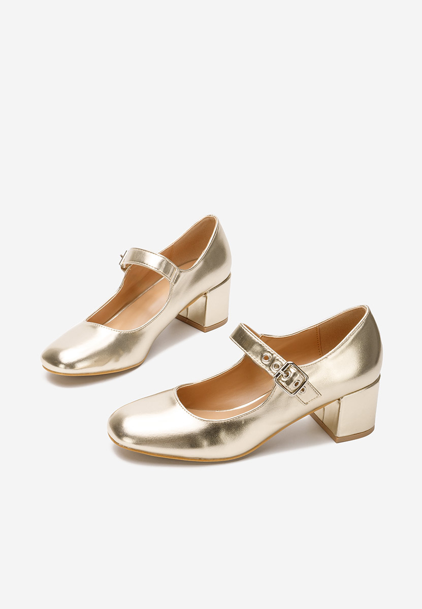 Zlaté lodičky na hrubém podpatku Milady