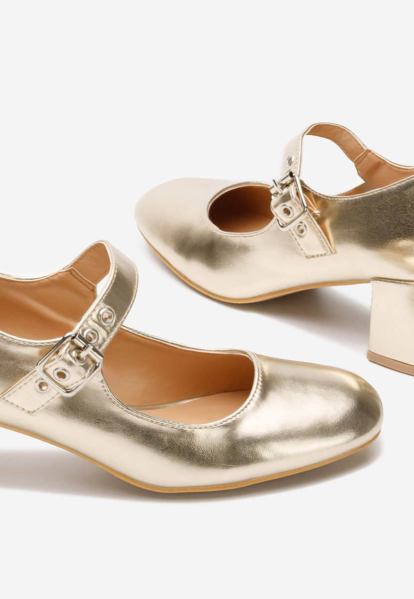 Zlaté lodičky na hrubém podpatku Milady