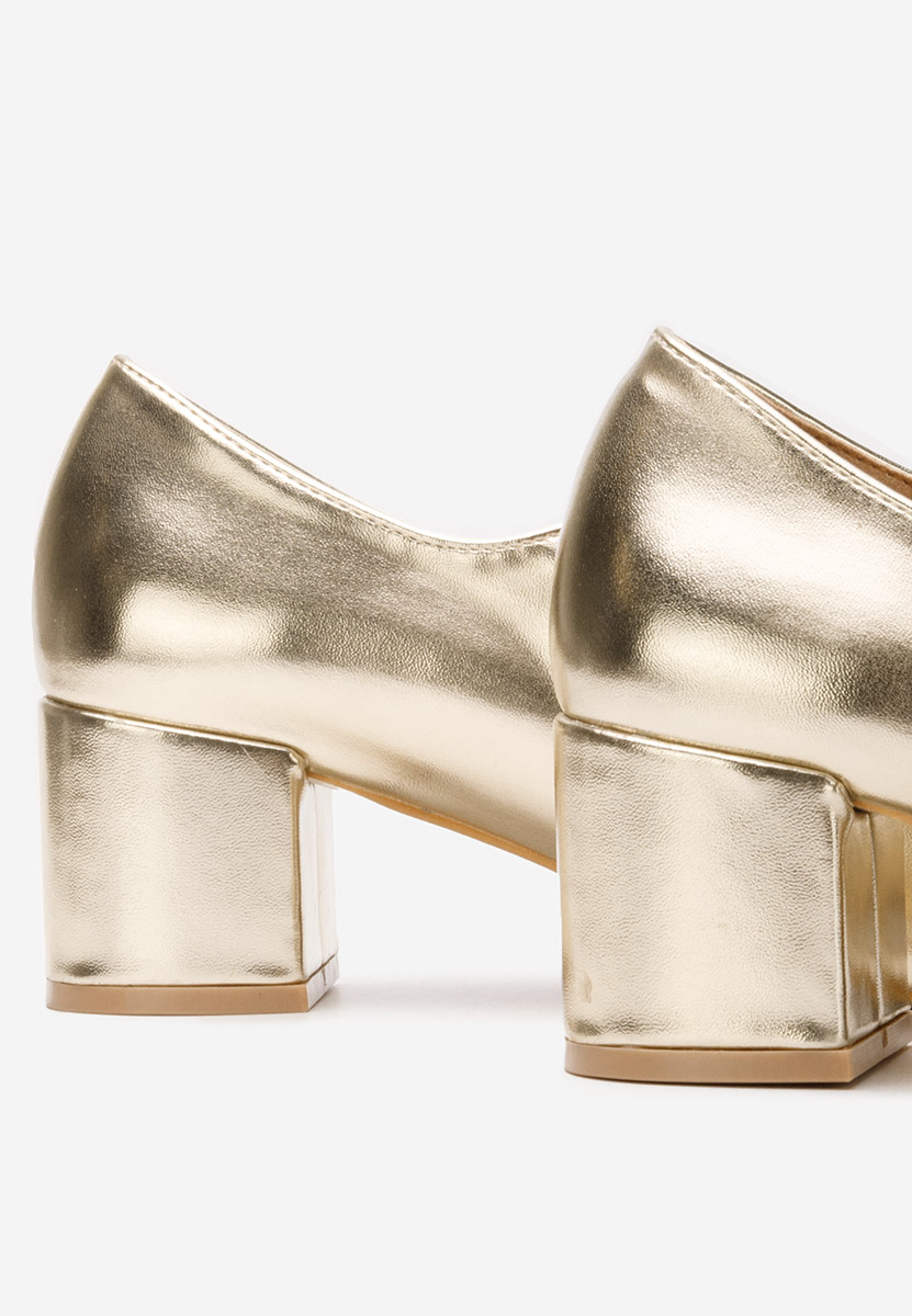 Zlaté lodičky na hrubém podpatku Milady