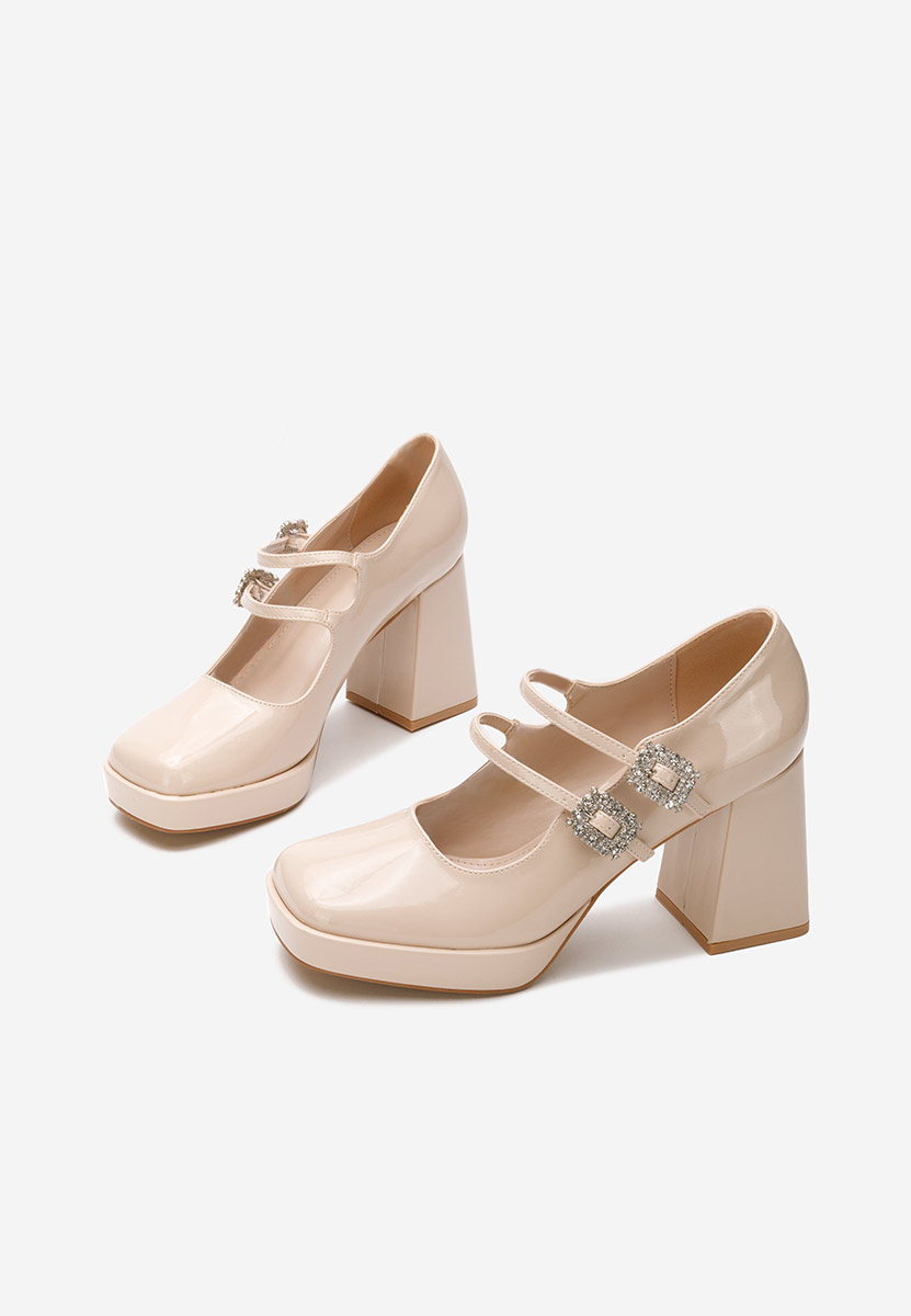 Béžové lodičky na hrubém podpatku Elany