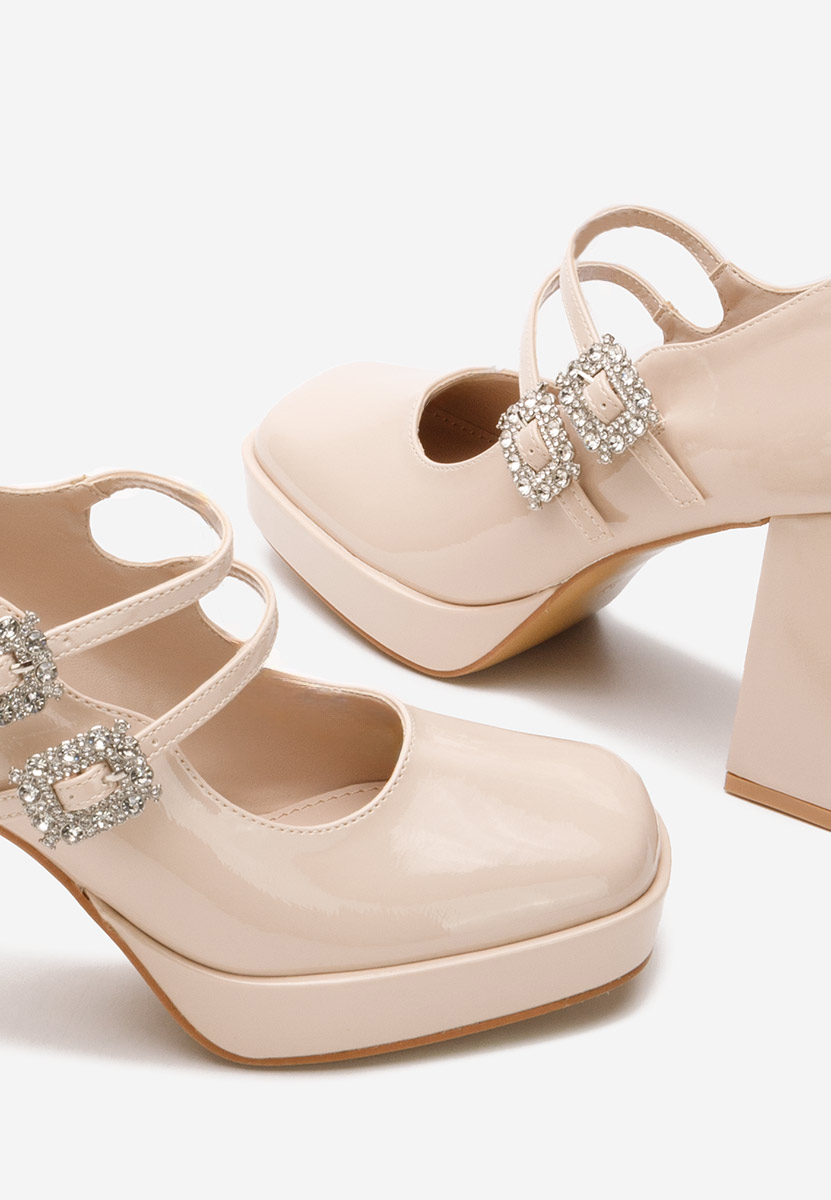 Béžové lodičky na hrubém podpatku Elany