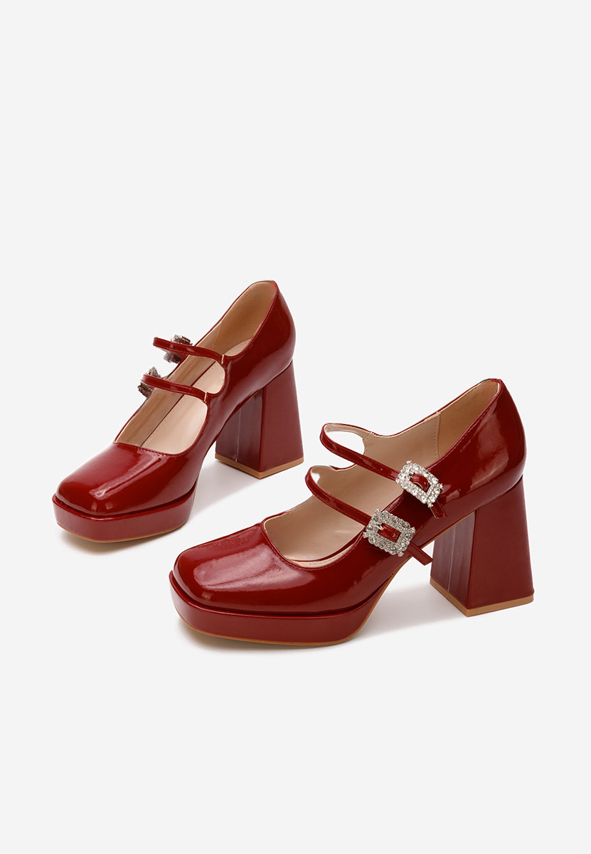 Červené lodičky na hrubém podpatku Elany