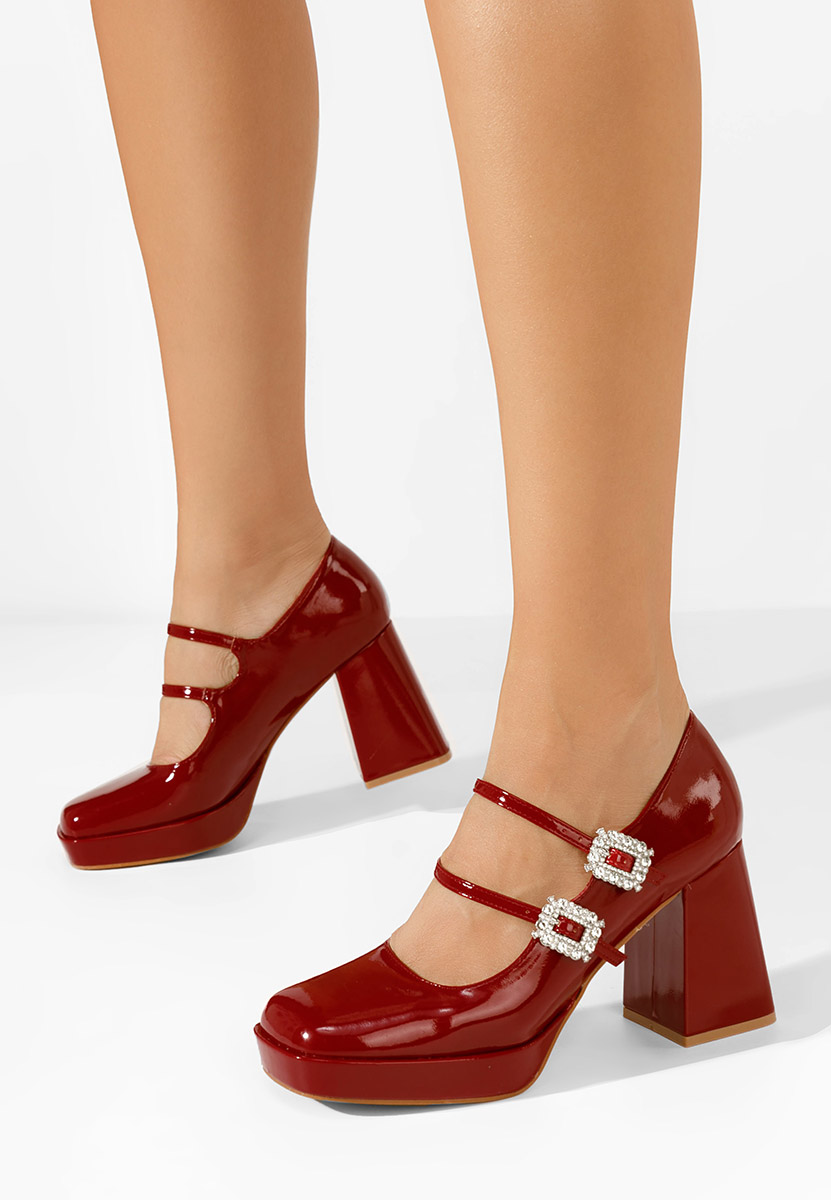 Červené lodičky na hrubém podpatku Elany