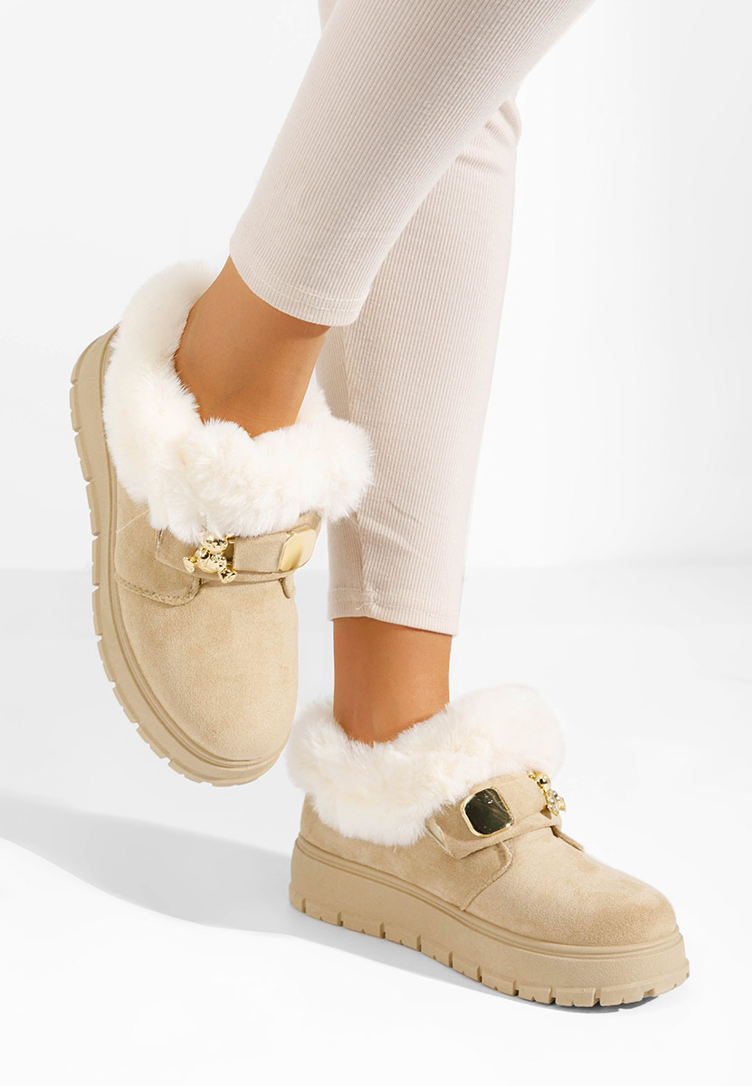 Béžové kotníkové zimní boty Amilce