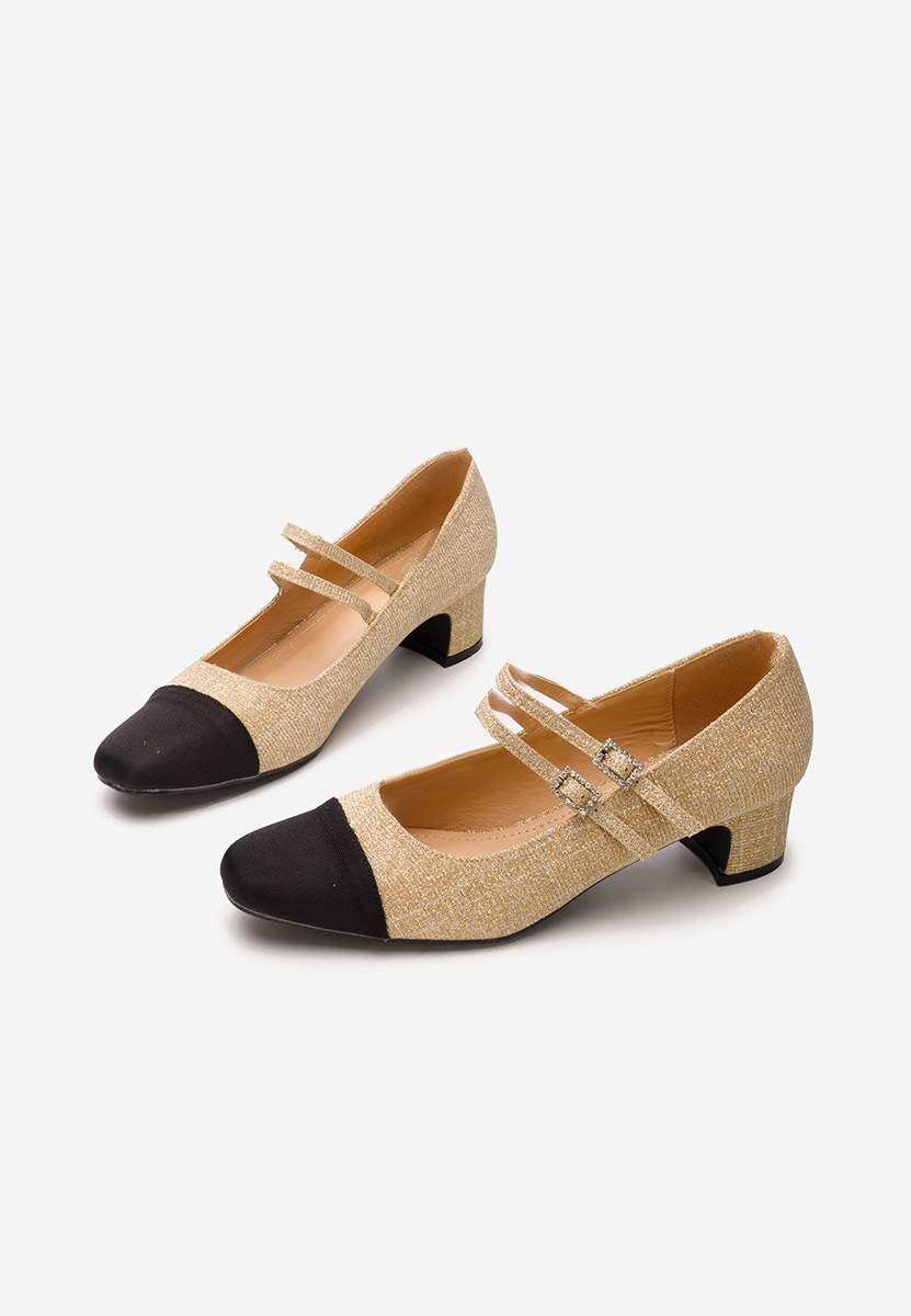 Zlaté lodičky na nízkém podpatku Nakira