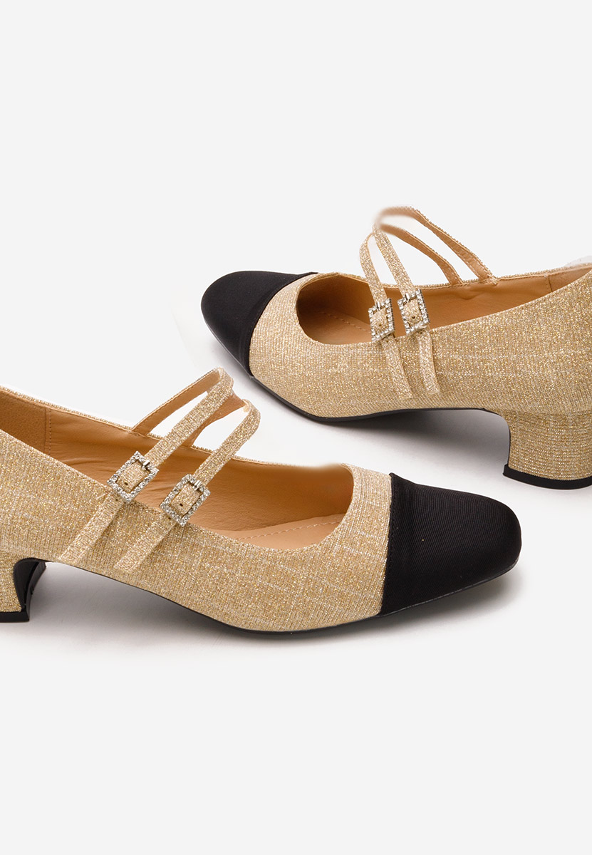 Zlaté lodičky na nízkém podpatku Nakira