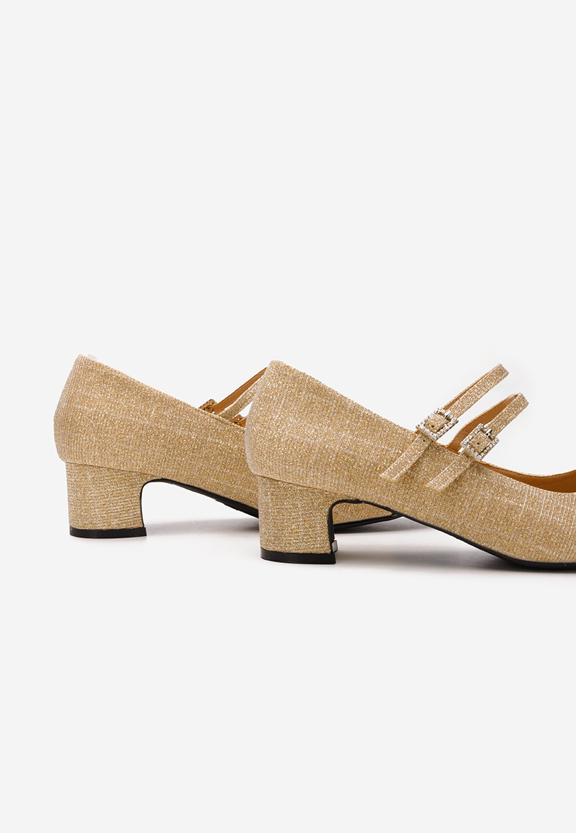 Zlaté lodičky na nízkém podpatku Nakira