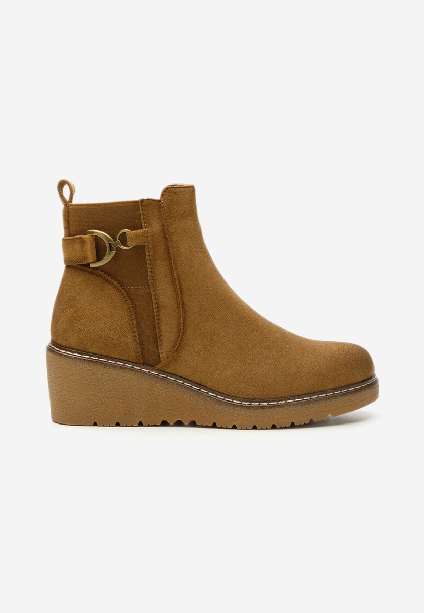 Khaki kotnikove boty na klínku Aderva