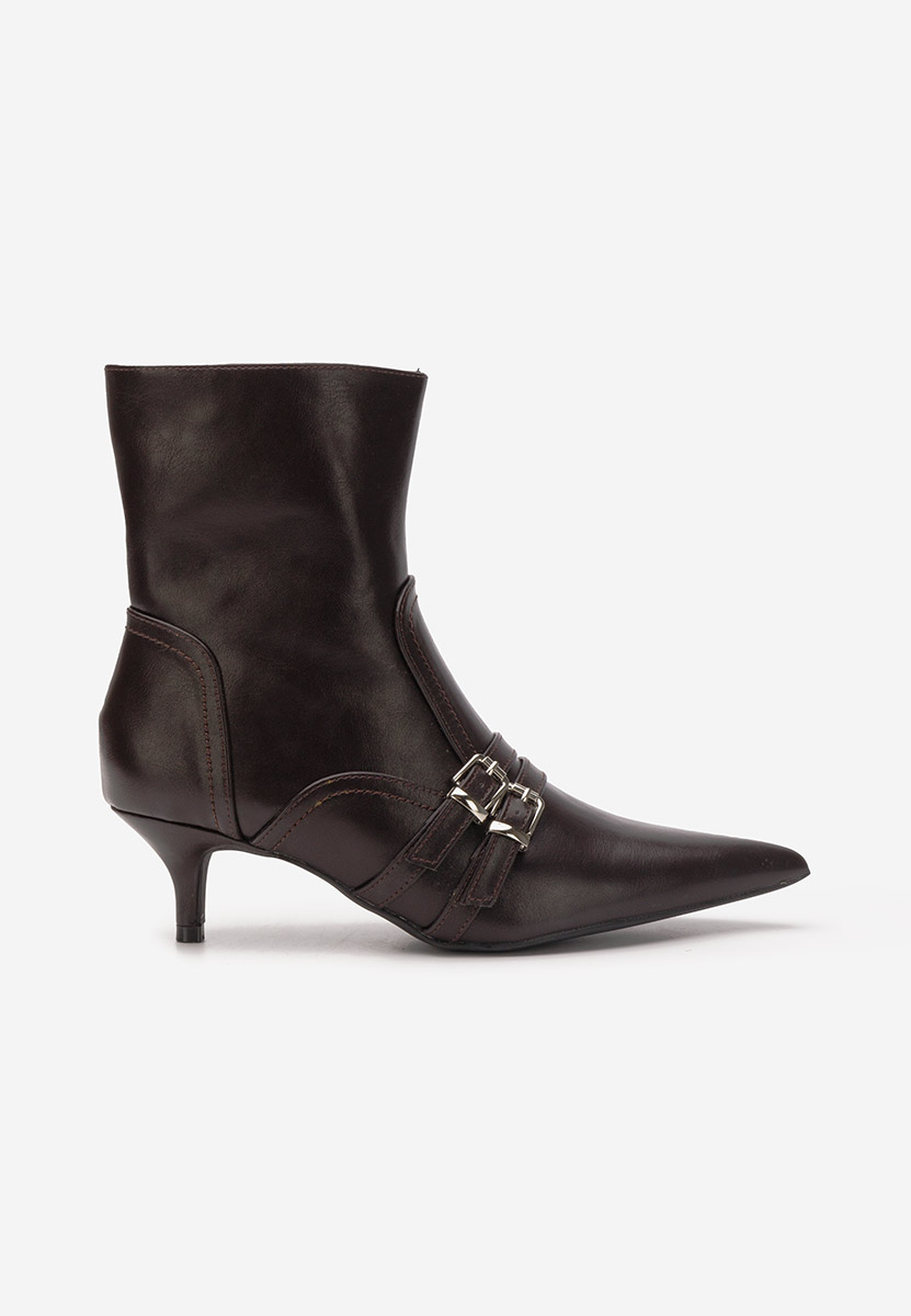 Hnedé kotníkové boty na vysokém podpatku Kaliey