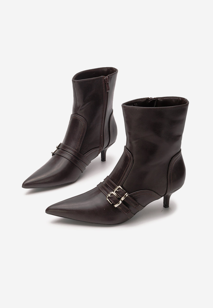 Hnedé kotníkové boty na vysokém podpatku Kaliey