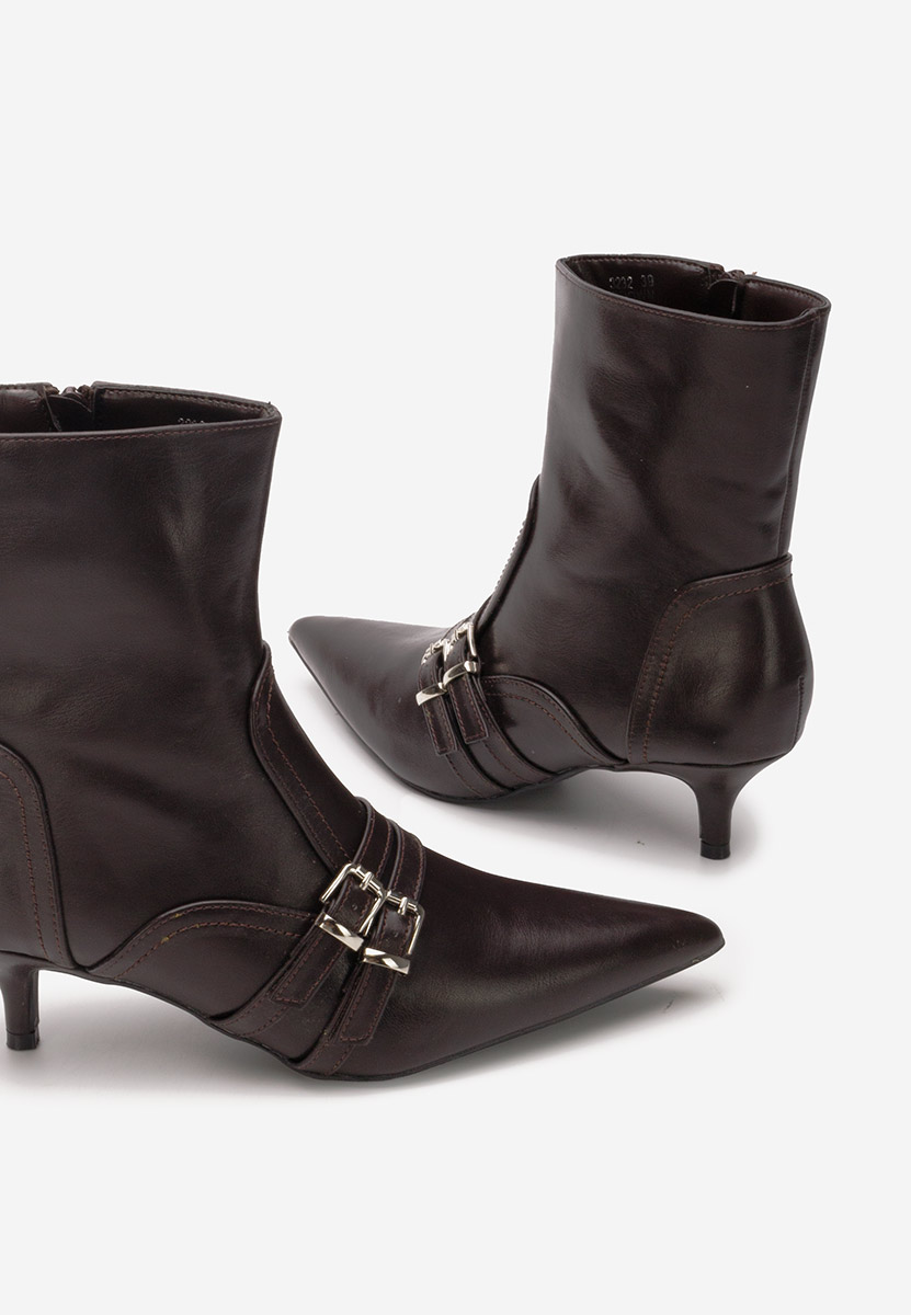 Hnedé kotníkové boty na vysokém podpatku Kaliey