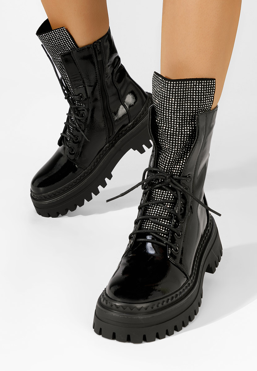 Černé šněrovací kotníkové boty Siennara