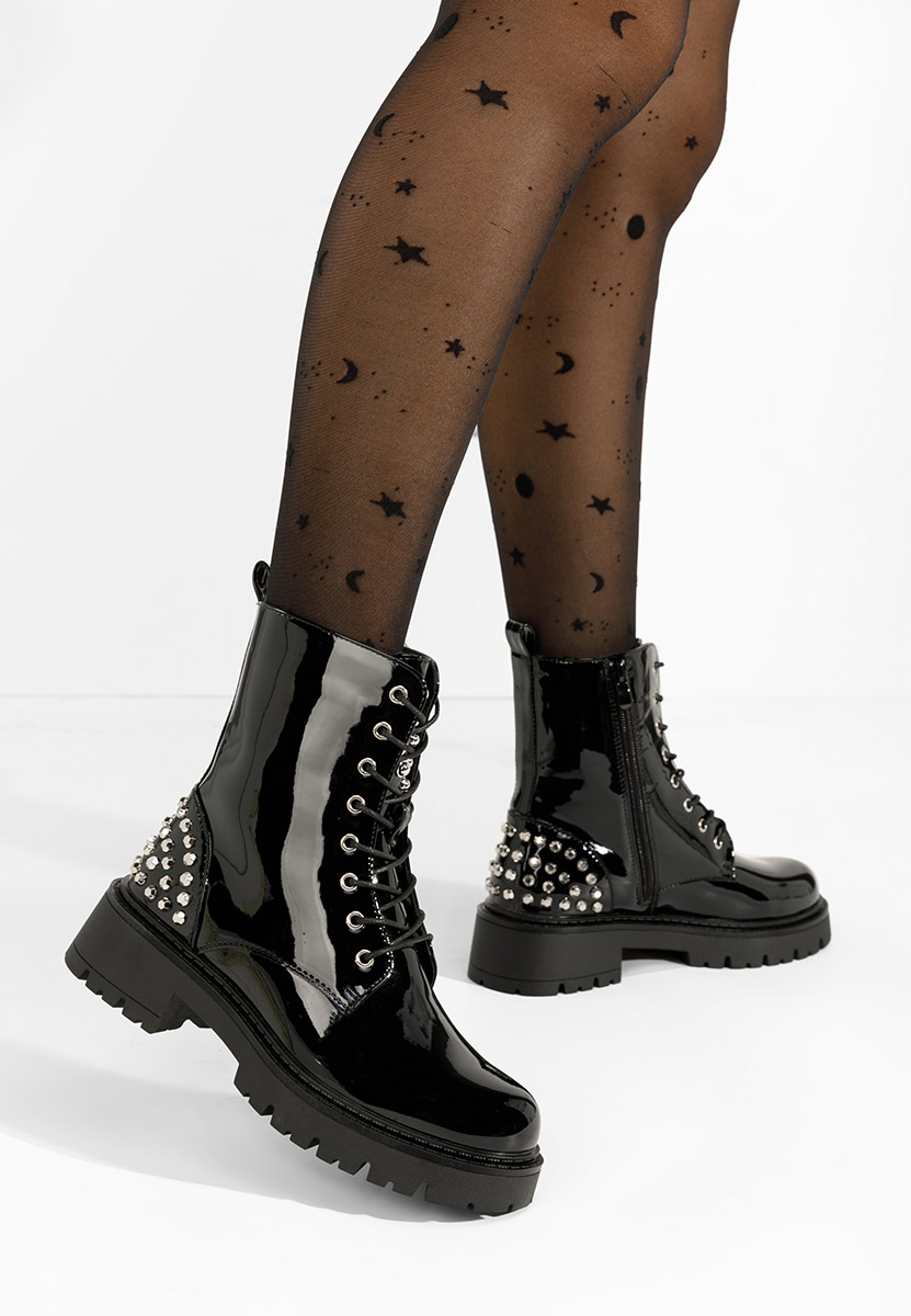 Černé členkové čižmy na platforme Erminia