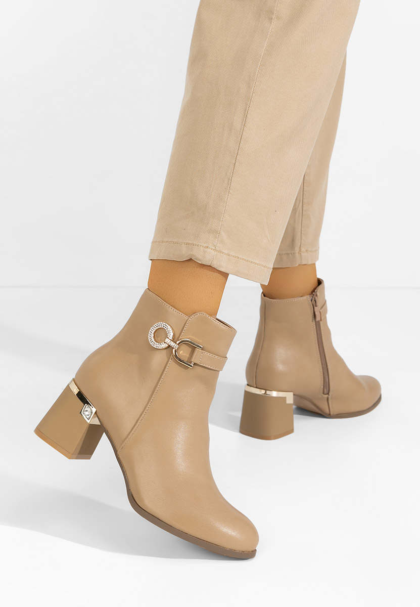 Khaki kotníkové boty na podpatku Margie