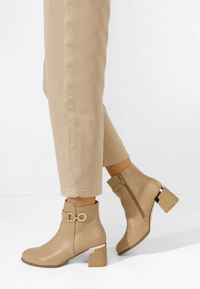 Khaki kotníkové boty na podpatku Margie