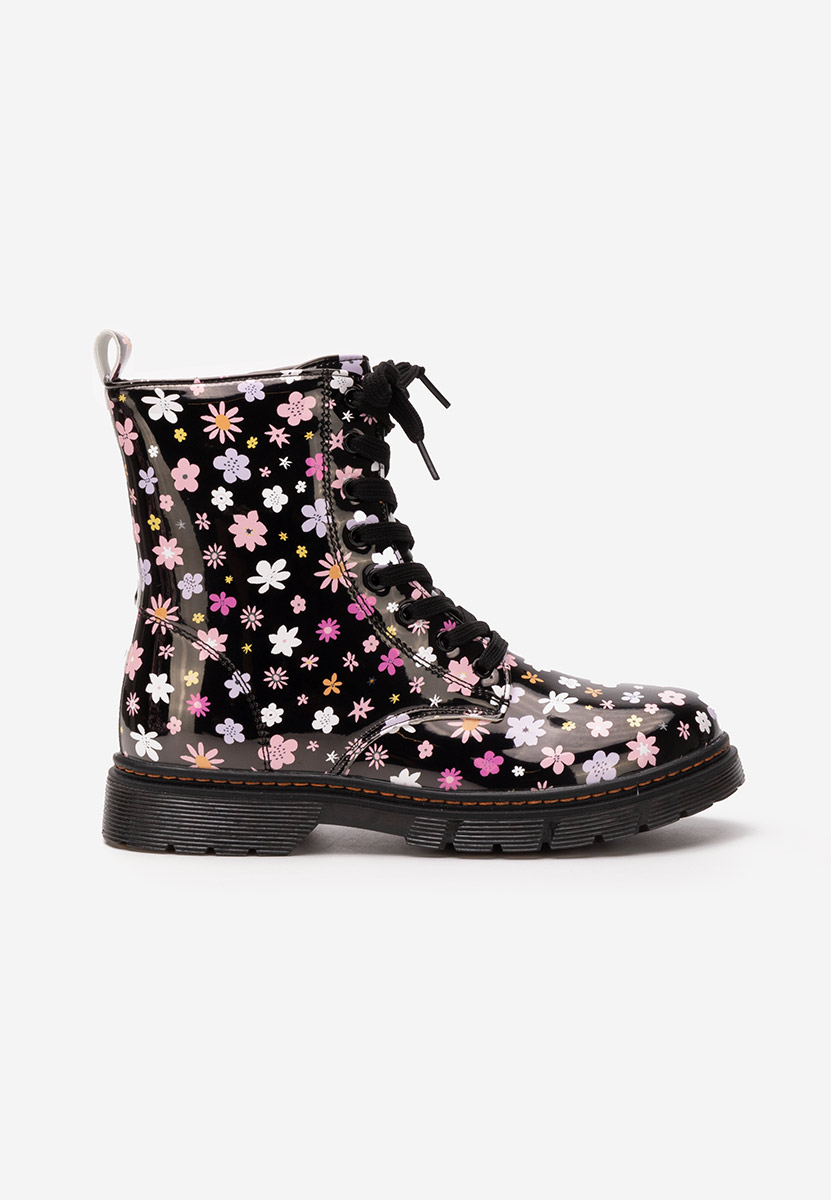 Černé dívčí kotníkové boty Flowers