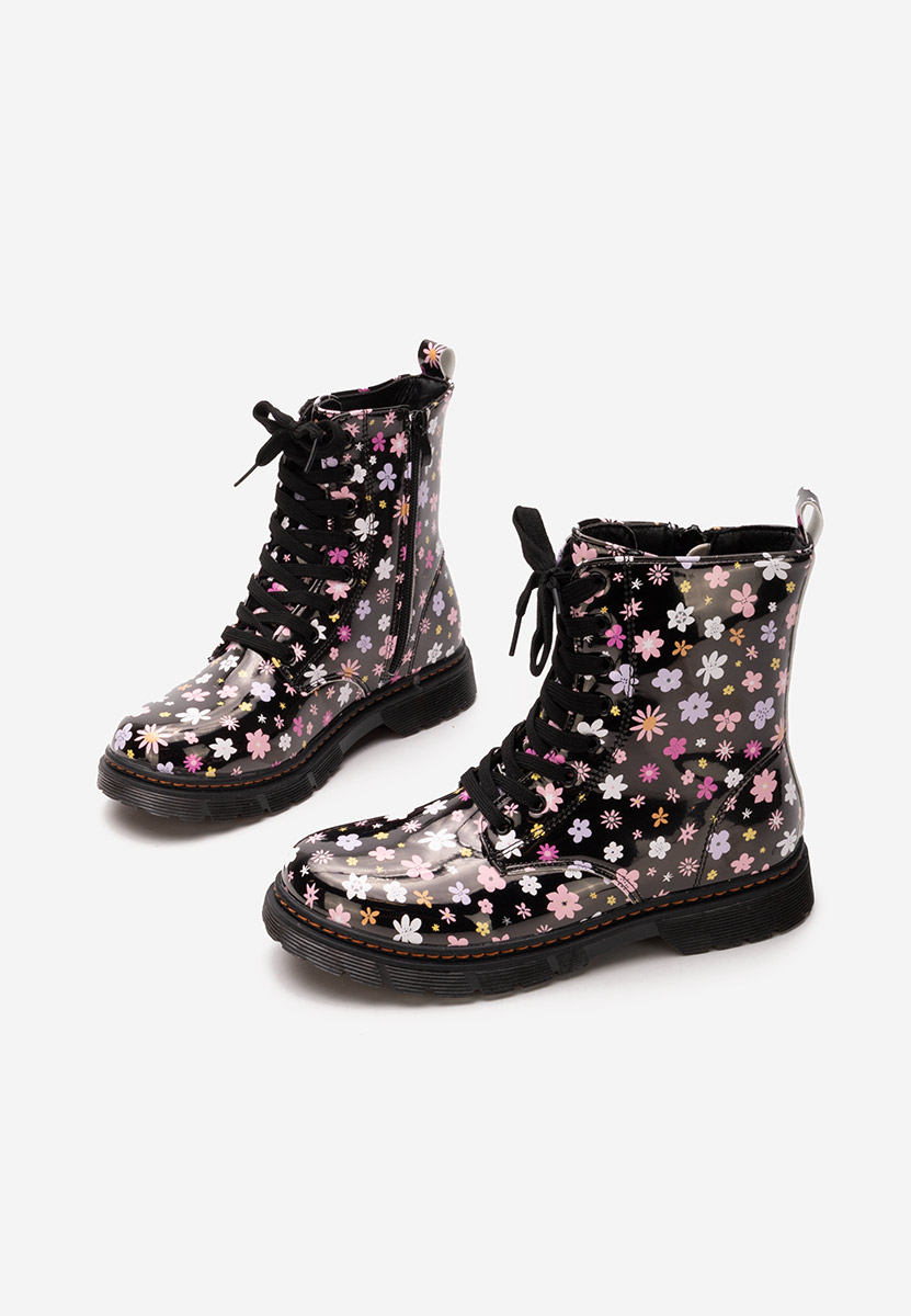 Černé dívčí kotníkové boty Flowers