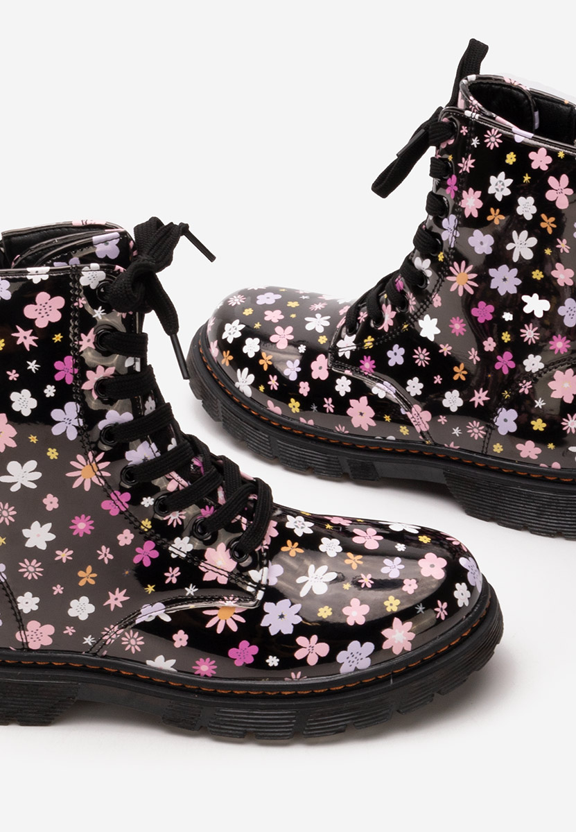 Černé dívčí kotníkové boty Flowers