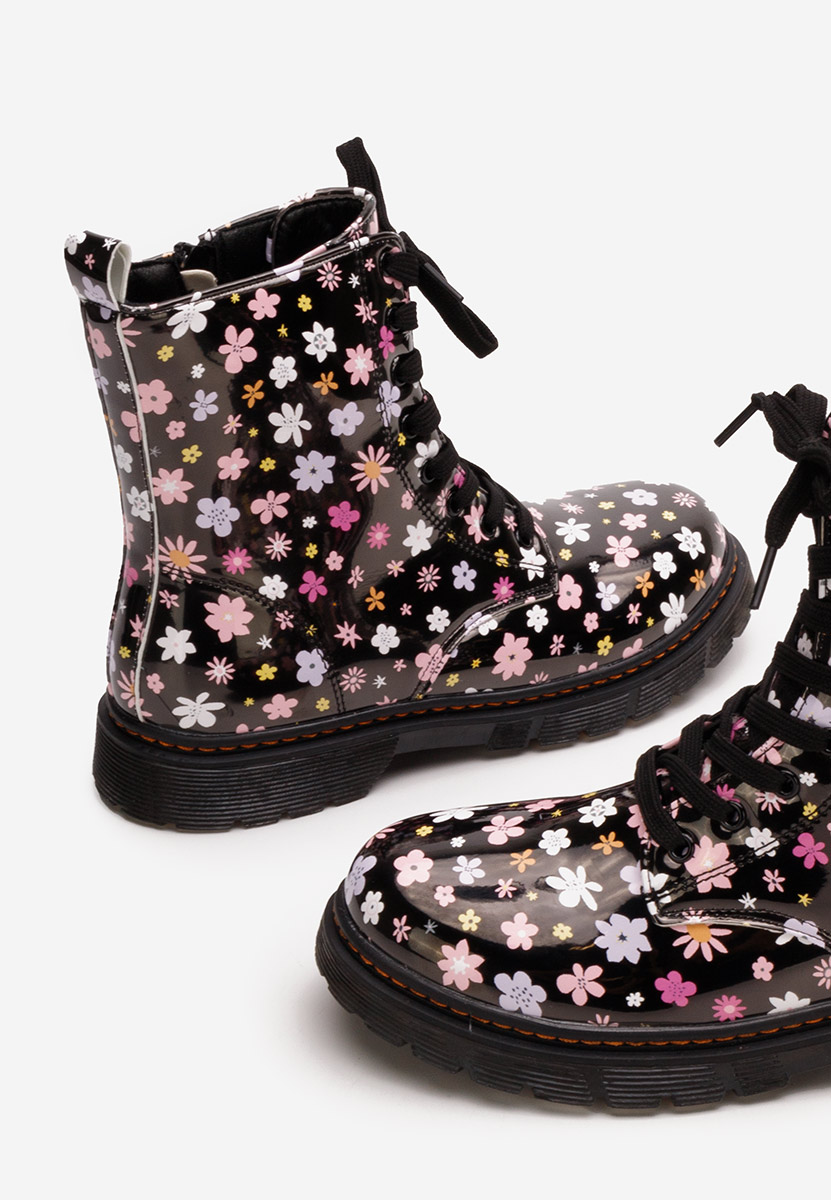 Černé dívčí kotníkové boty Flowers