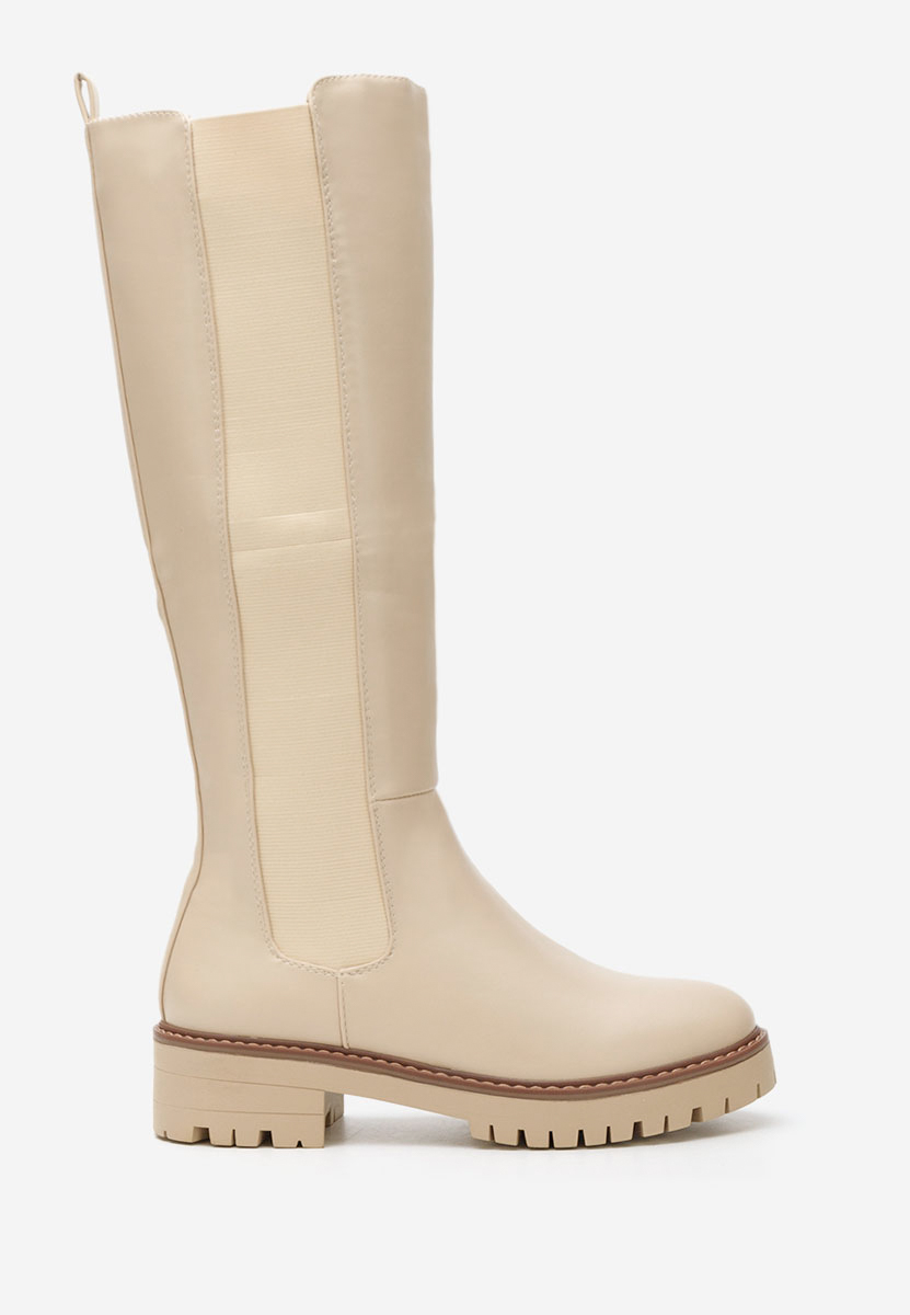 Béžové vysoké kozačky na plochém podpatku Buffy