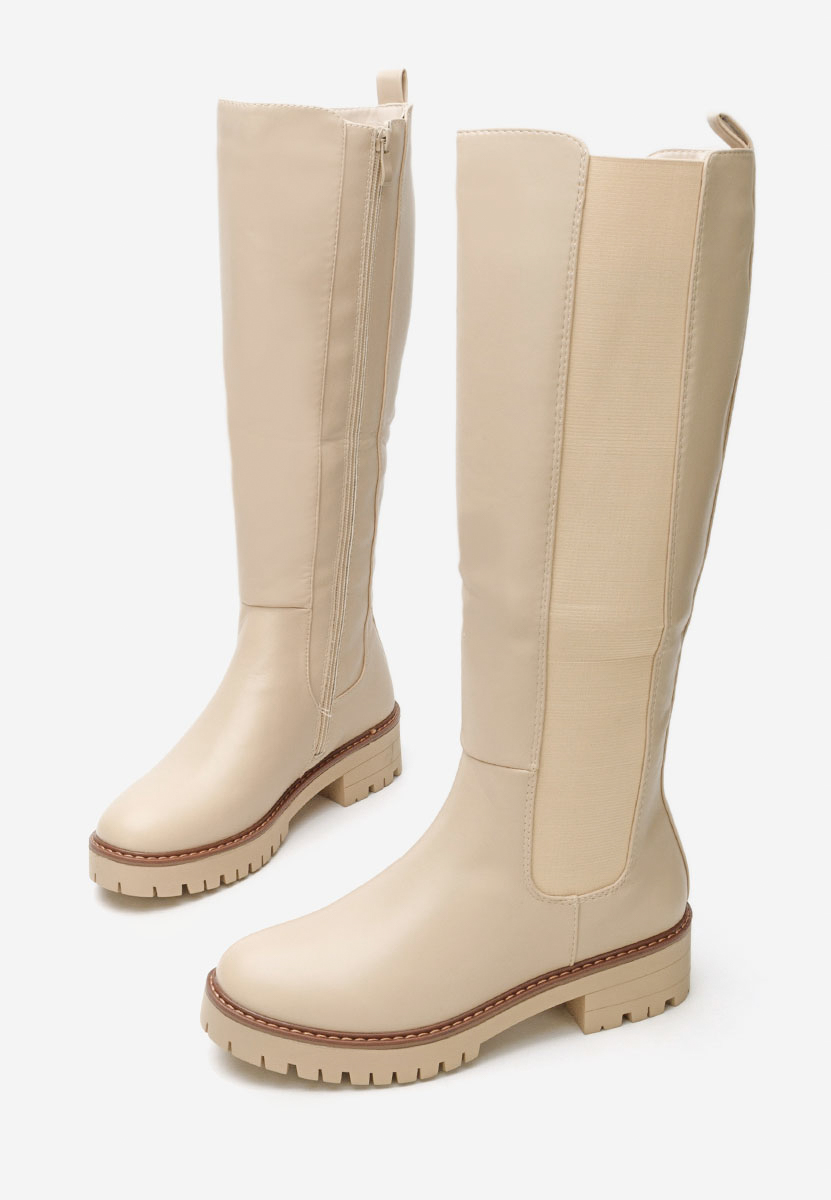 Béžové vysoké kozačky na plochém podpatku Buffy