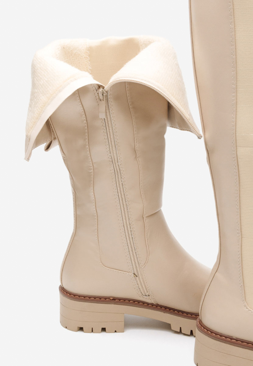 Béžové vysoké kozačky na plochém podpatku Buffy