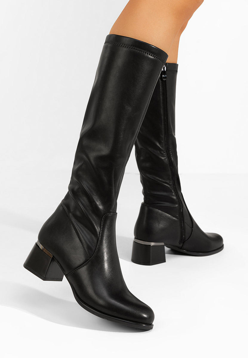 Černé kozačky na podpatku Lissette