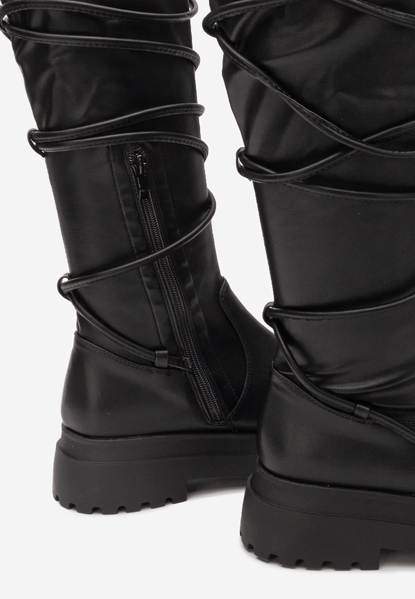 černé vysoké kozačky na plochém podpatku Cazorla