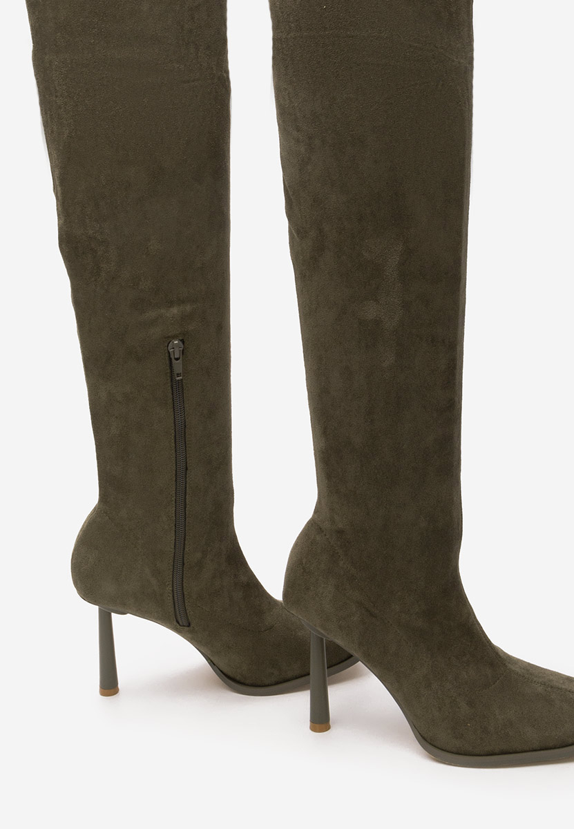 Zelené vysoké kozačky na jehlovém podpatku Mincia
