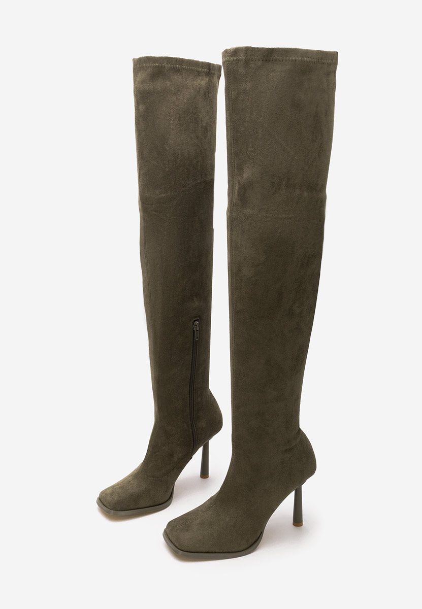 Zelené vysoké kozačky na jehlovém podpatku Mincia